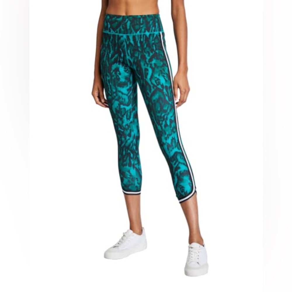 Pam & Gela Ocelot Curved Hem leggings tights green black size medium